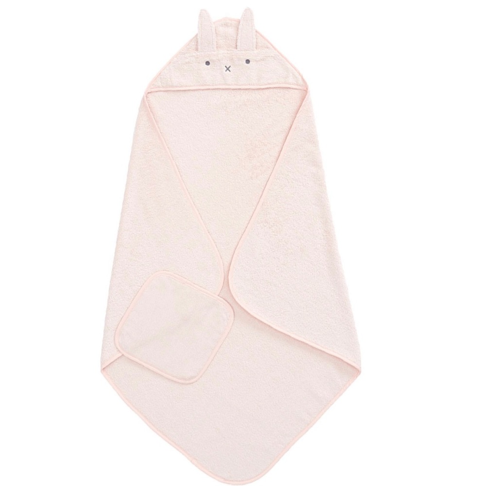 EUC Pottery Barn Kids Super Soft Bunny Baby Hooded Towel & Washcloth Set